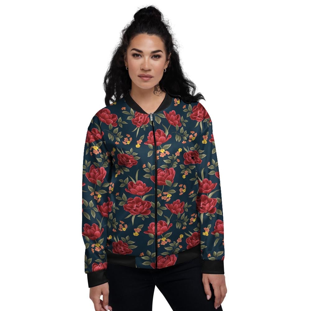 Tulip Red Print Pattern Women's Bomber Jacket-grizzshop