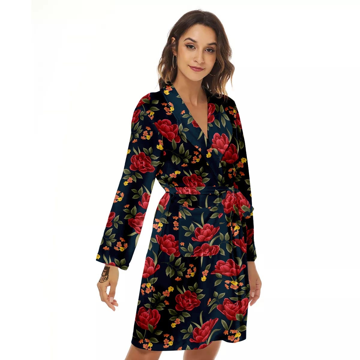 Tulip Red Print Pattern Women's Robe-grizzshop