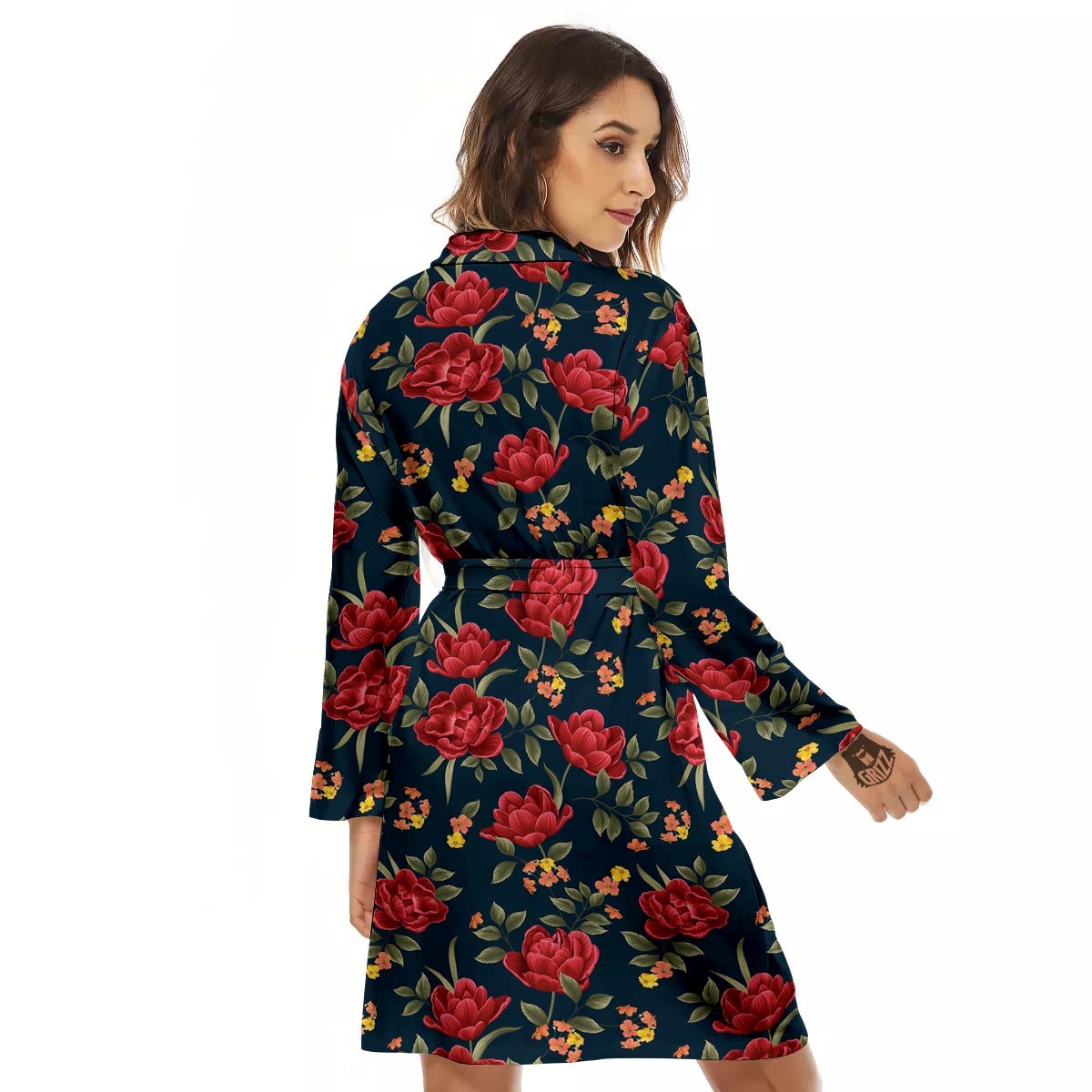 Tulip Red Print Pattern Women's Robe-grizzshop