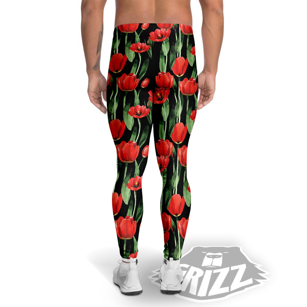 Tulip Red Watercolor Print Pattern Men's Leggings-grizzshop