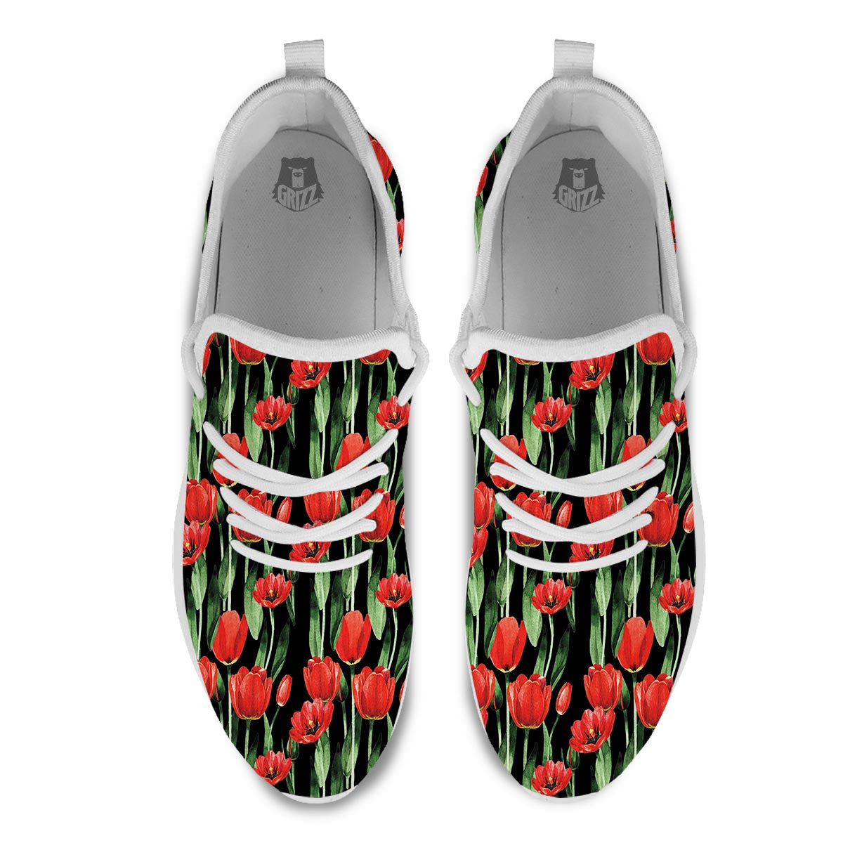 Tulip Red Watercolor Print Pattern White Athletic Shoes-grizzshop