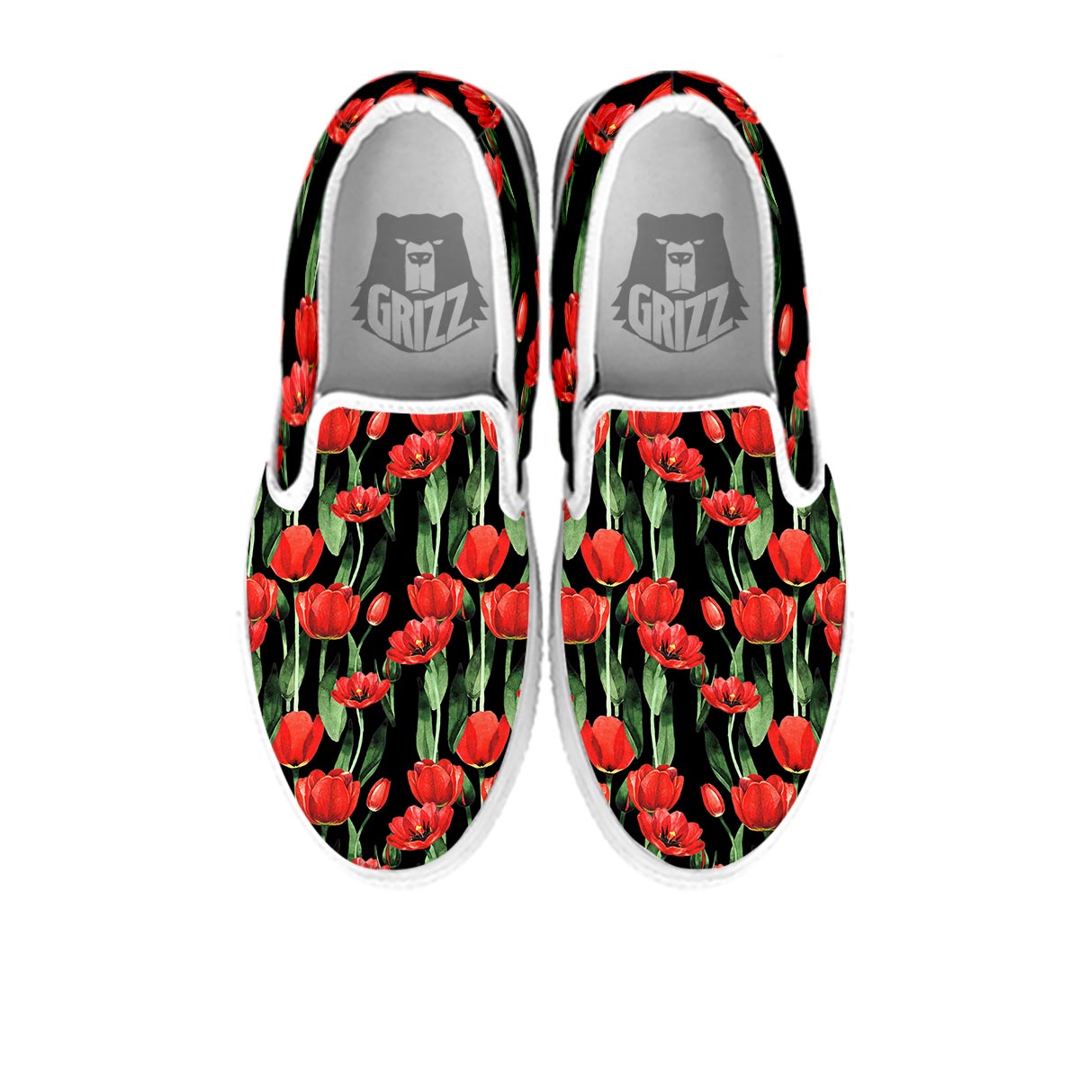 Tulip Red Watercolor Print Pattern White Slip On Shoes-grizzshop