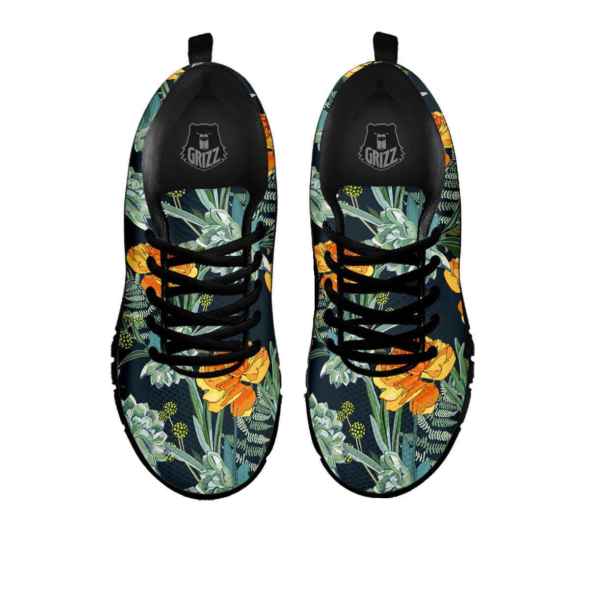 Tulip Spring Yellow Print Pattern Black Sneaker-grizzshop