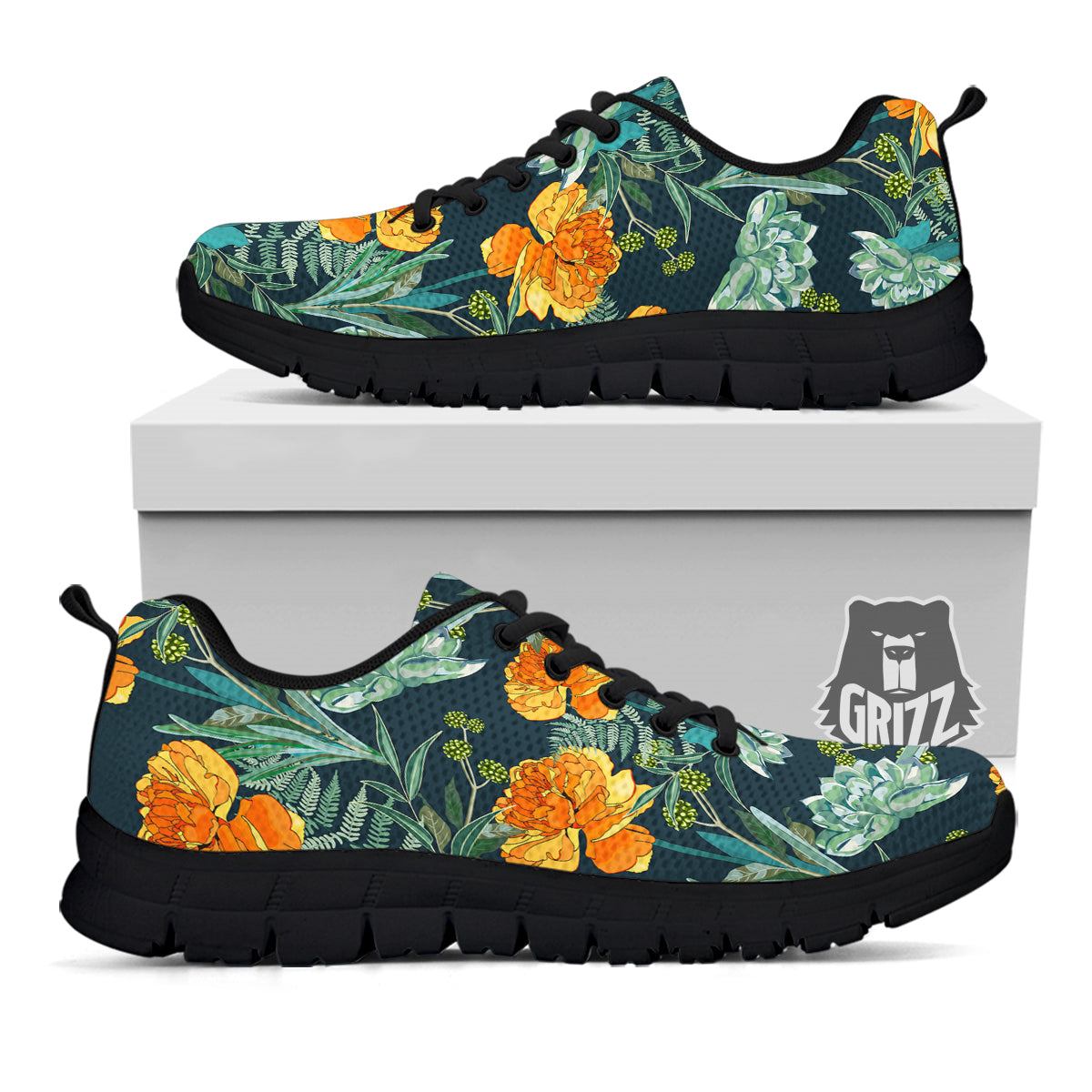 Tulip Spring Yellow Print Pattern Black Sneaker-grizzshop