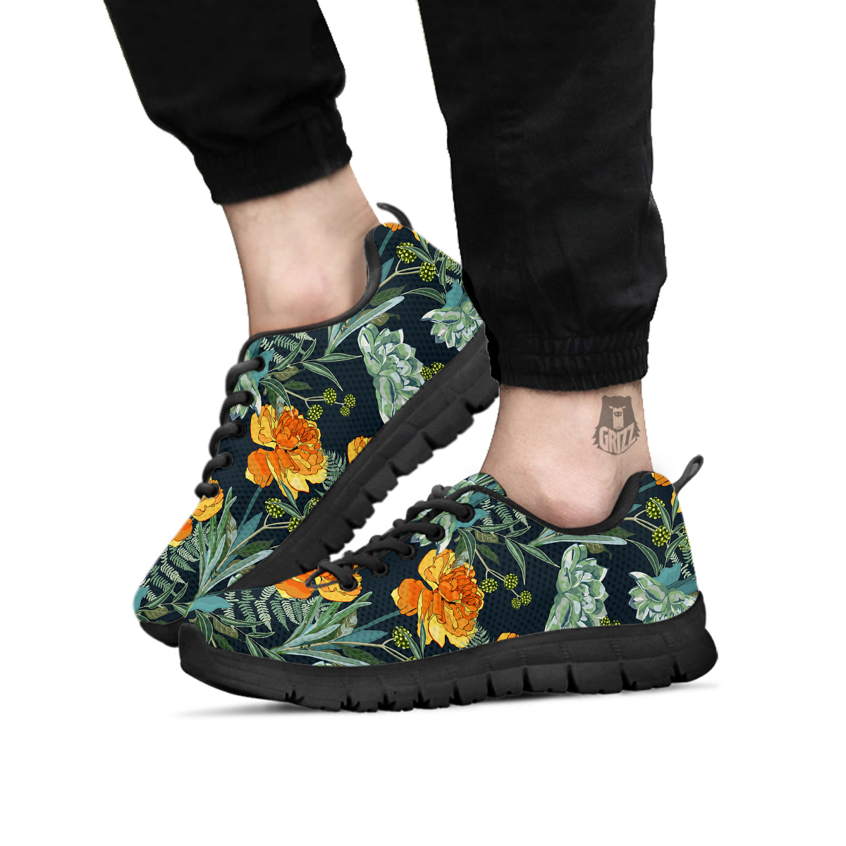 Tulip Spring Yellow Print Pattern Black Sneaker-grizzshop