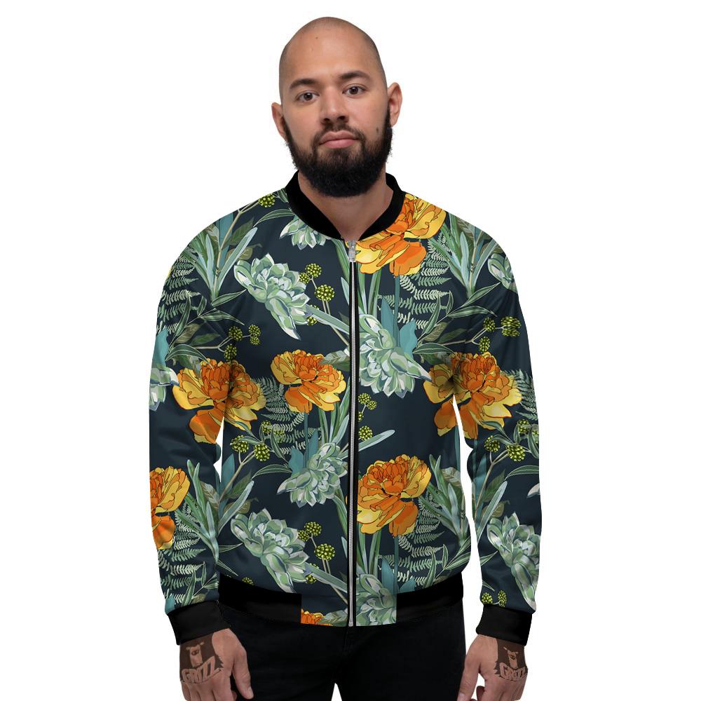 Tulip Spring Yellow Print Pattern Men's Bomber Jacket-grizzshop