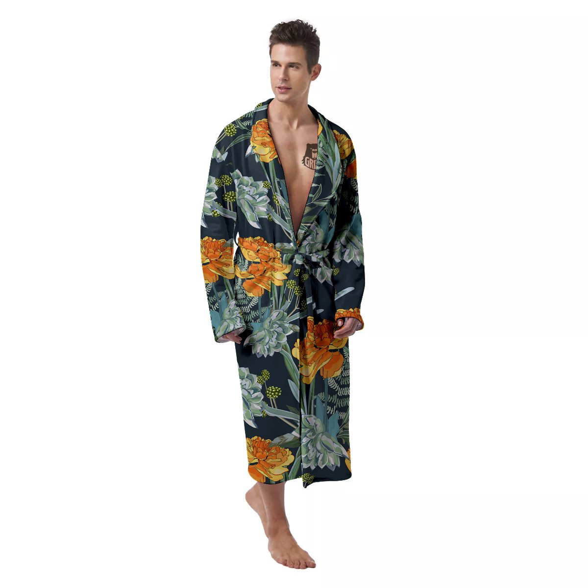 Tulip Spring Yellow Print Pattern Men's Robe-grizzshop