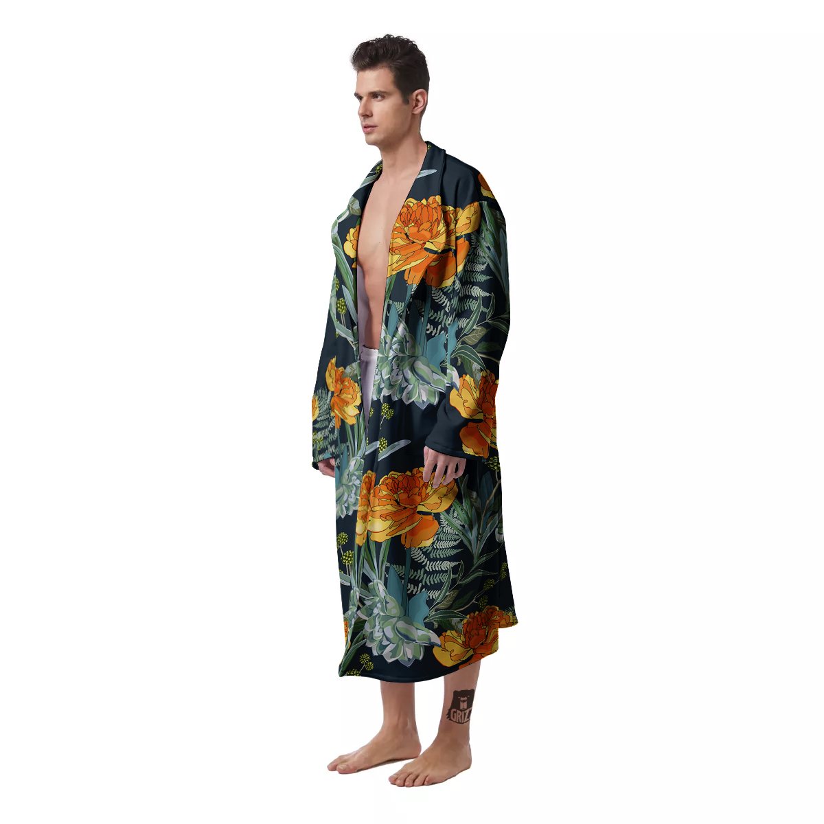 Tulip Spring Yellow Print Pattern Men's Robe-grizzshop