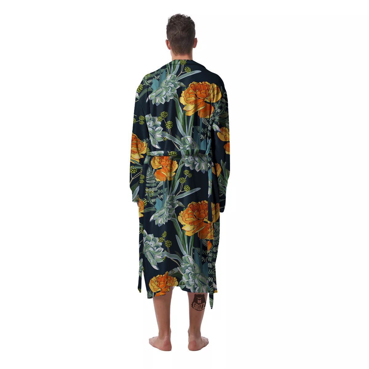 Tulip Spring Yellow Print Pattern Men's Robe-grizzshop