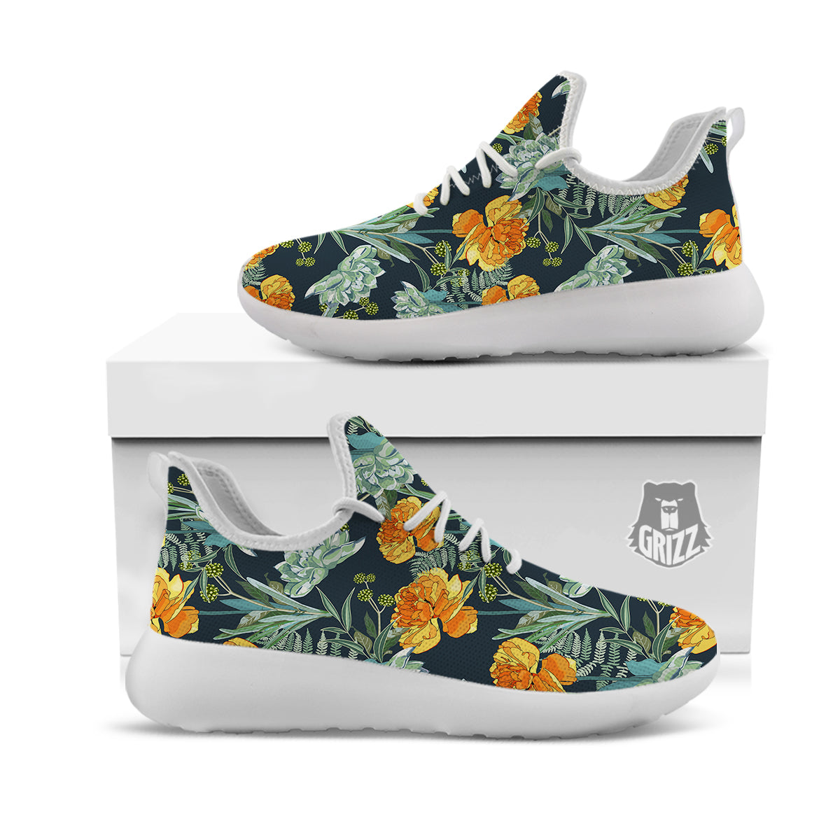 Tulip Spring Yellow Print Pattern White Athletic Shoes-grizzshop