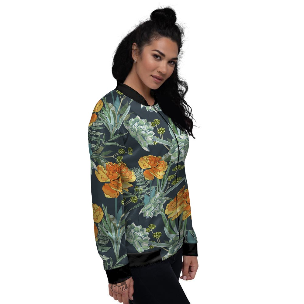 Tulip Spring Yellow Print Pattern Women's Bomber Jacket-grizzshop