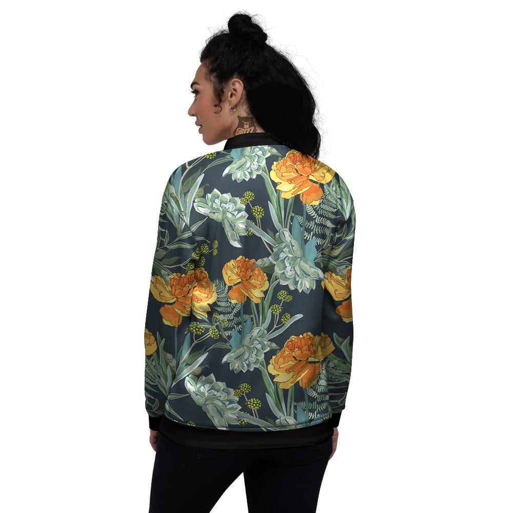 Tulip Spring Yellow Print Pattern Women's Bomber Jacket-grizzshop