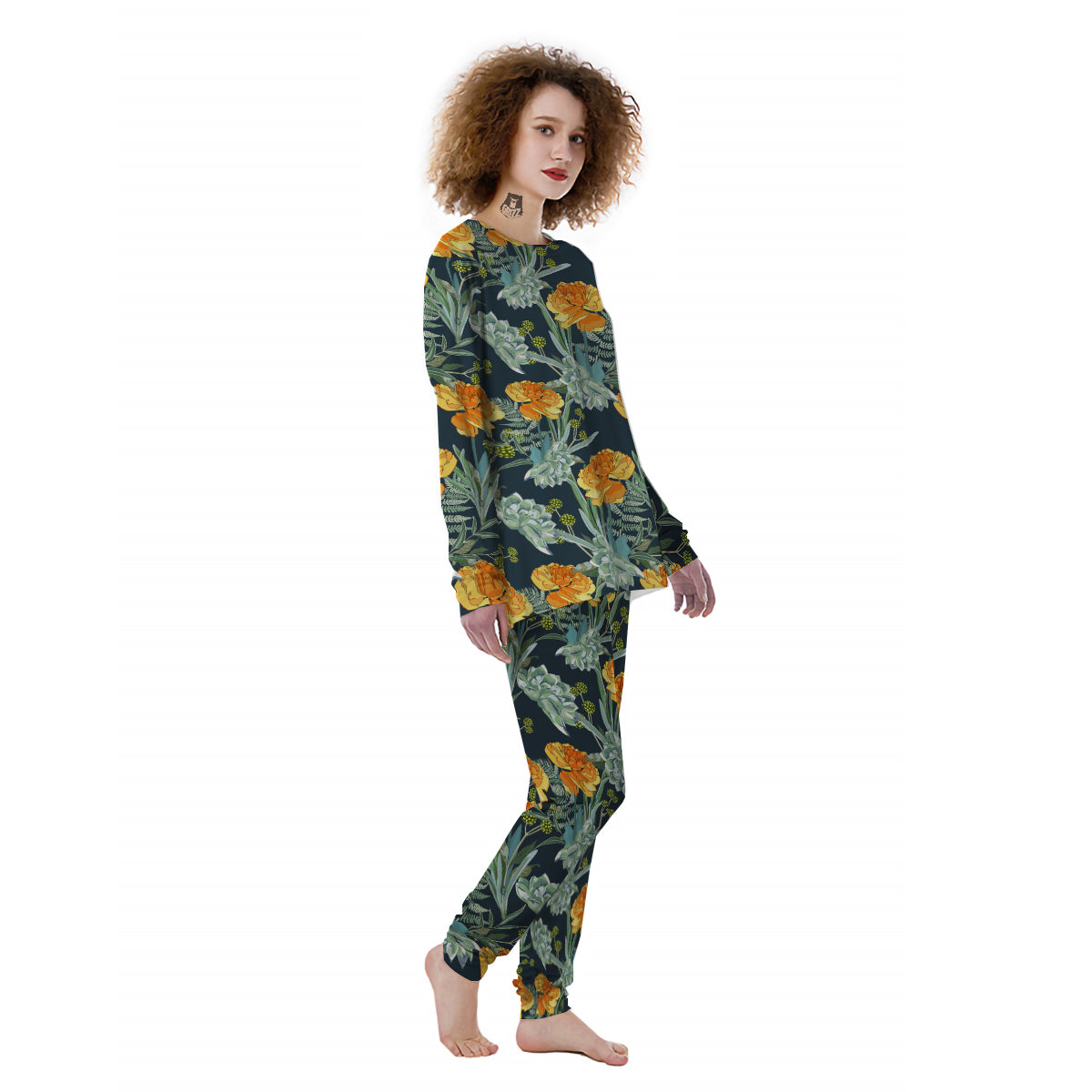 Tulip Spring Yellow Print Pattern Women's Pajamas-grizzshop