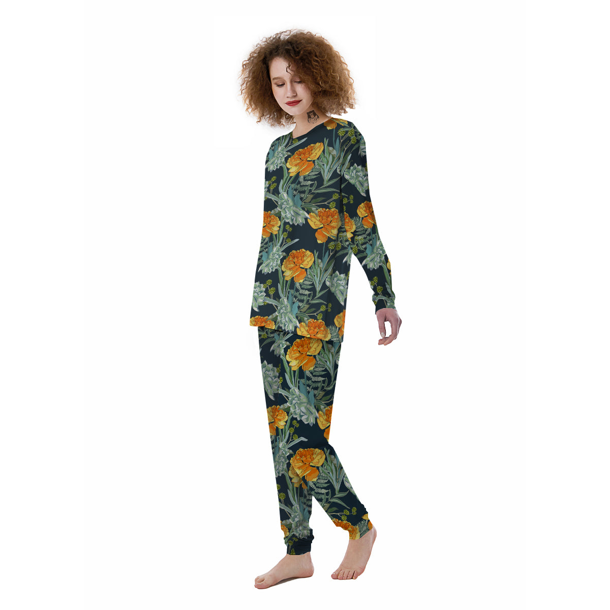 Tulip Spring Yellow Print Pattern Women's Pajamas-grizzshop