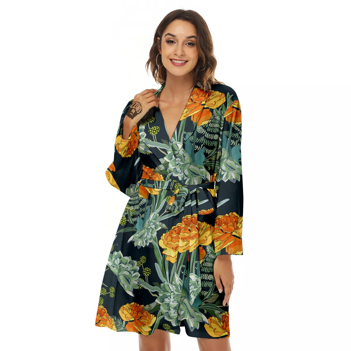 Tulip Spring Yellow Print Pattern Women's Robe-grizzshop