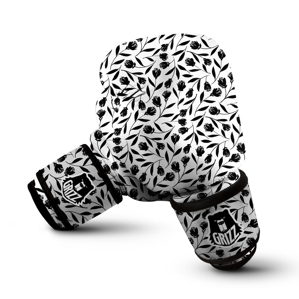 Tulip White And Black Print Pattern Boxing Gloves-grizzshop