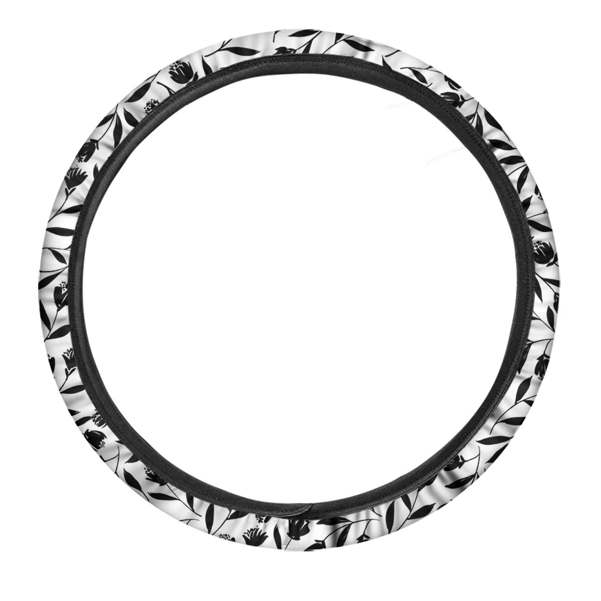Tulip White And Black Print Pattern Car Steering Wheel Cover-grizzshop