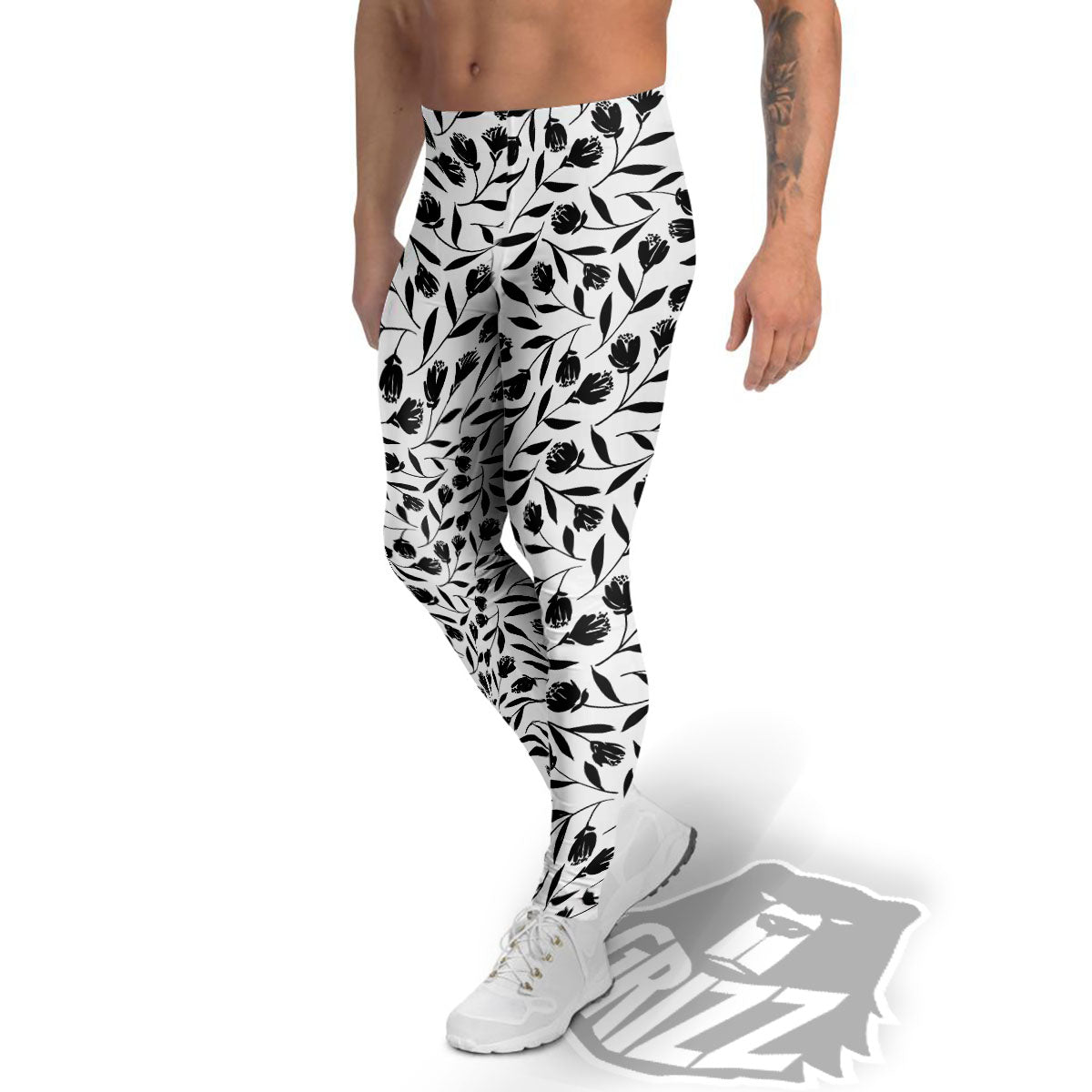 Tulip White And Black Print Pattern Men's Leggings-grizzshop