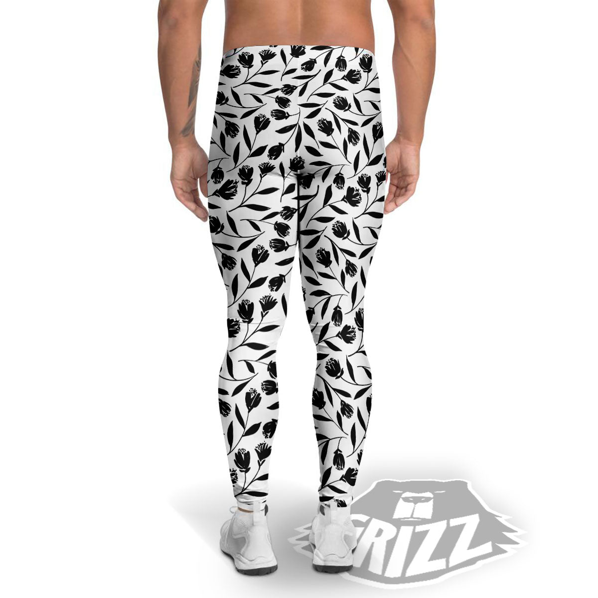 Tulip White And Black Print Pattern Men's Leggings-grizzshop