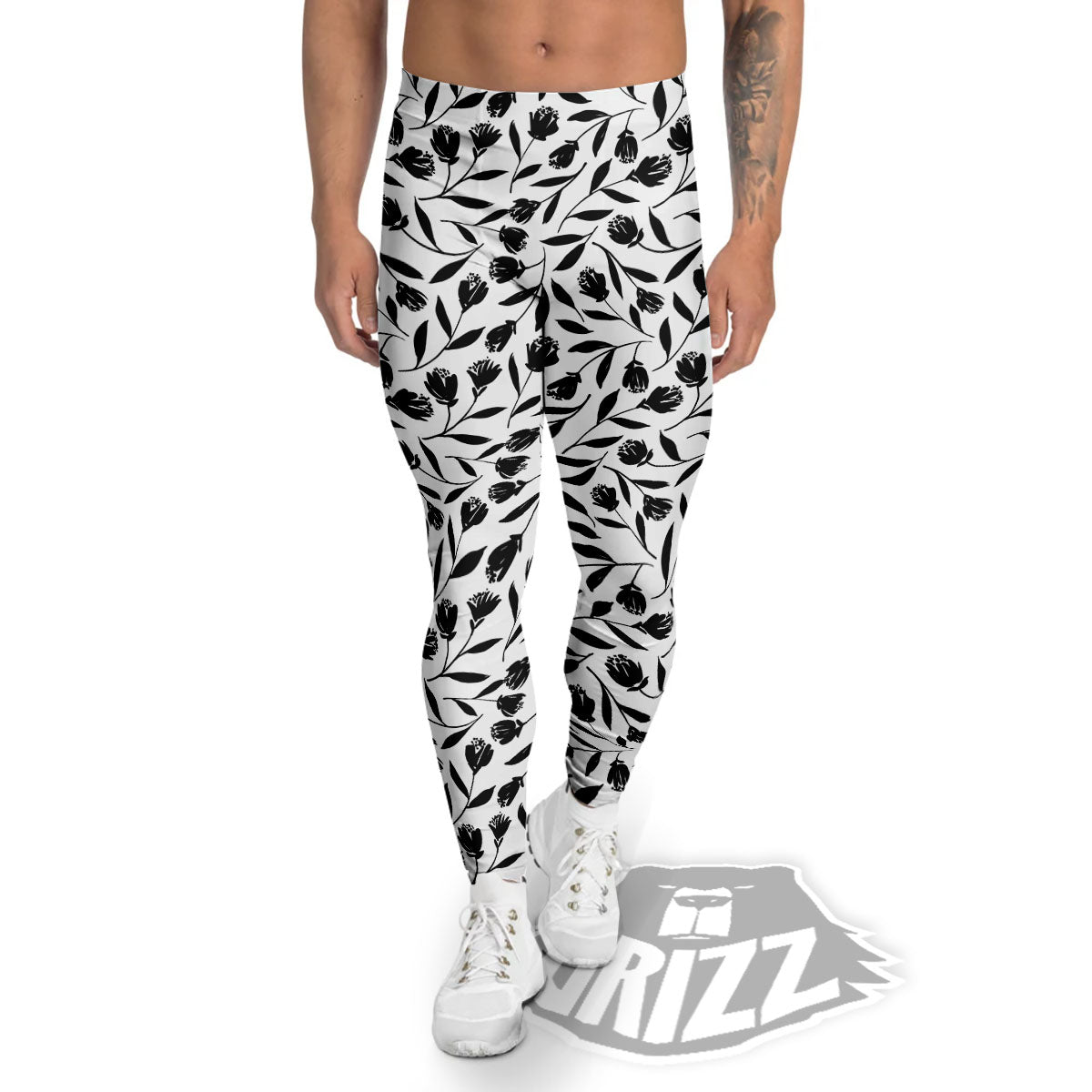 Tulip White And Black Print Pattern Men's Leggings-grizzshop