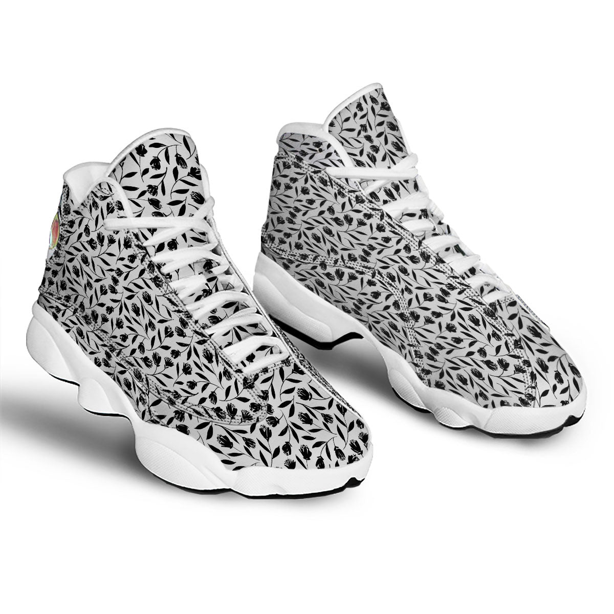 Tulip White And Black Print Pattern White Basketball Shoes-grizzshop