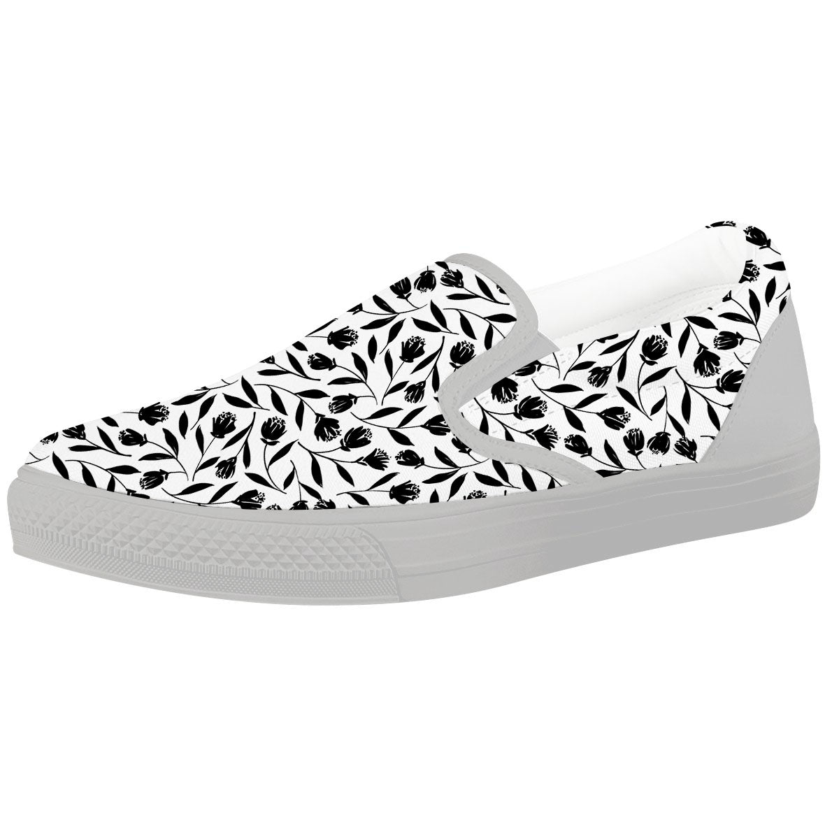 Tulip White And Black Print Pattern White Slip On Shoes-grizzshop