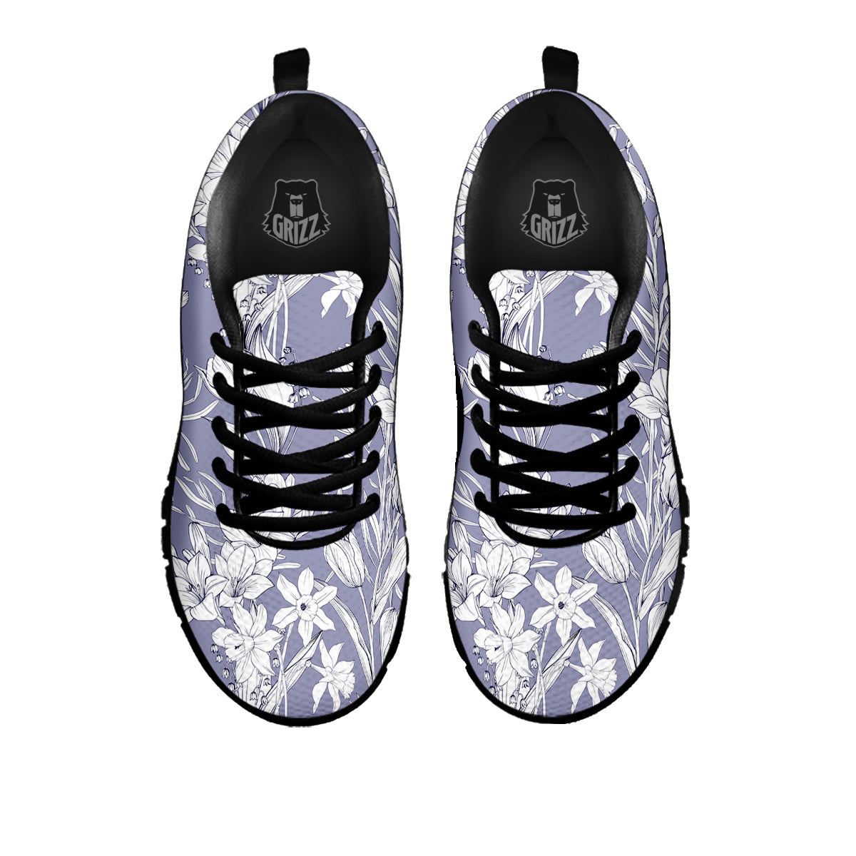 Tulip White Print Pattern Black Sneaker-grizzshop