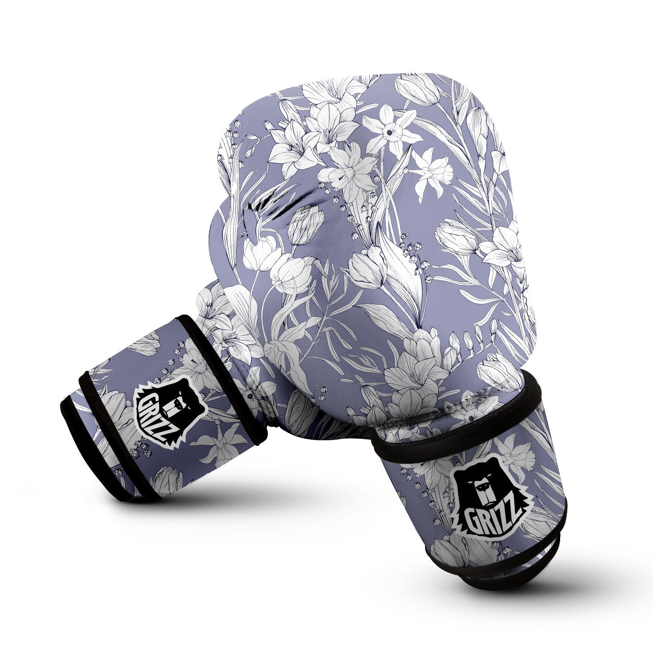 Tulip White Print Pattern Boxing Gloves-grizzshop