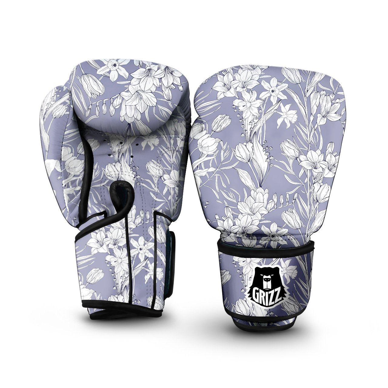 Tulip White Print Pattern Boxing Gloves-grizzshop