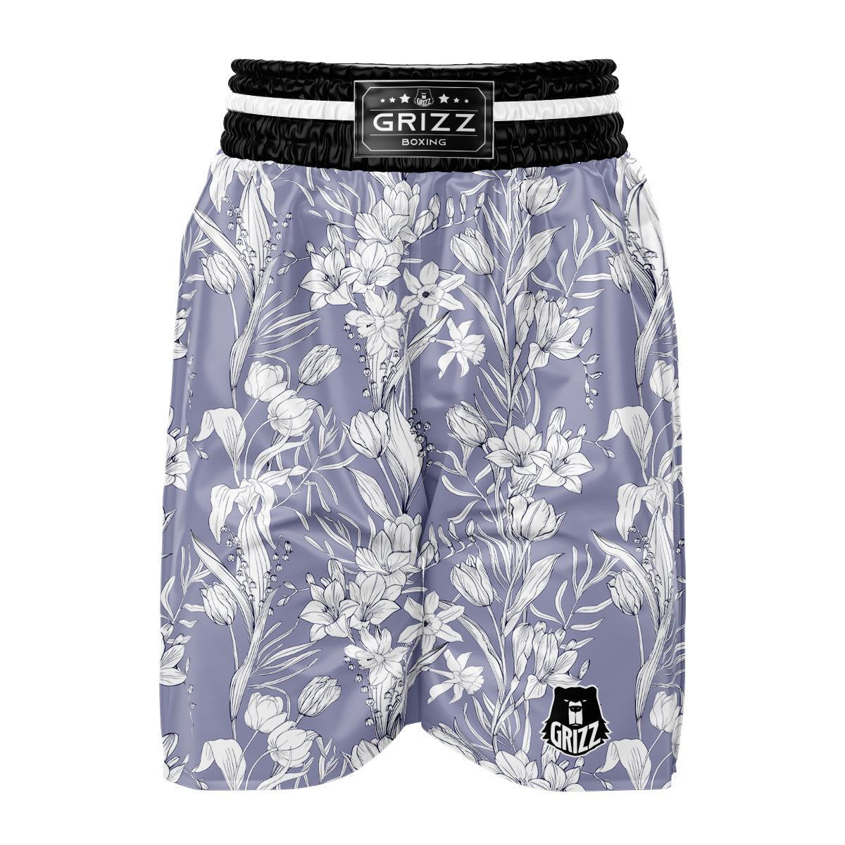 Tulip White Print Pattern Boxing Shorts-grizzshop