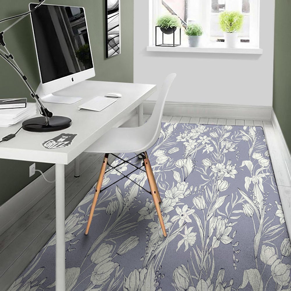 Tulip White Print Pattern Floor Mat-grizzshop