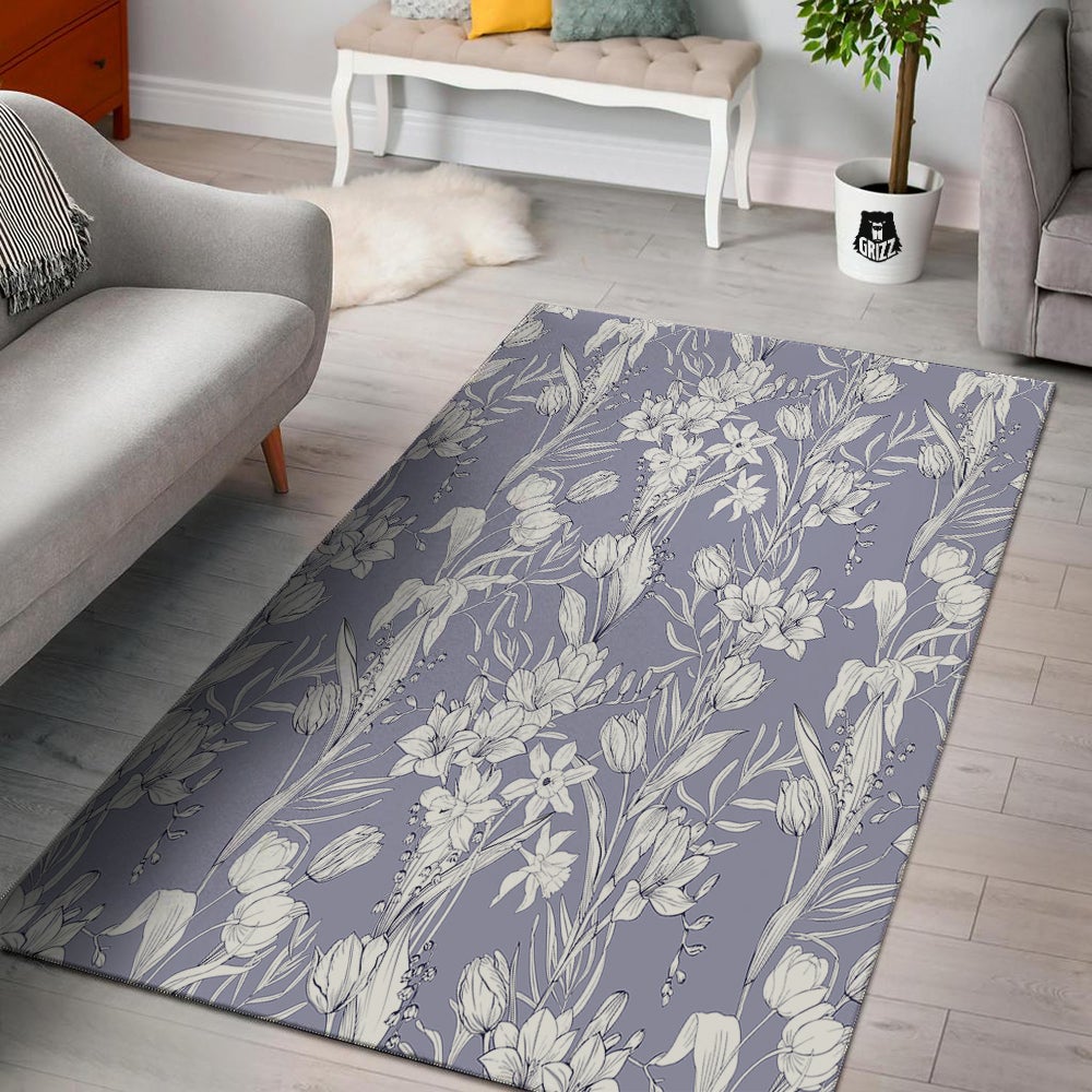 Tulip White Print Pattern Floor Mat-grizzshop