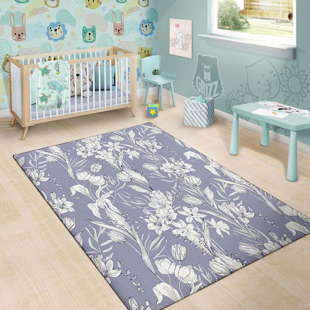 Tulip White Print Pattern Floor Mat-grizzshop