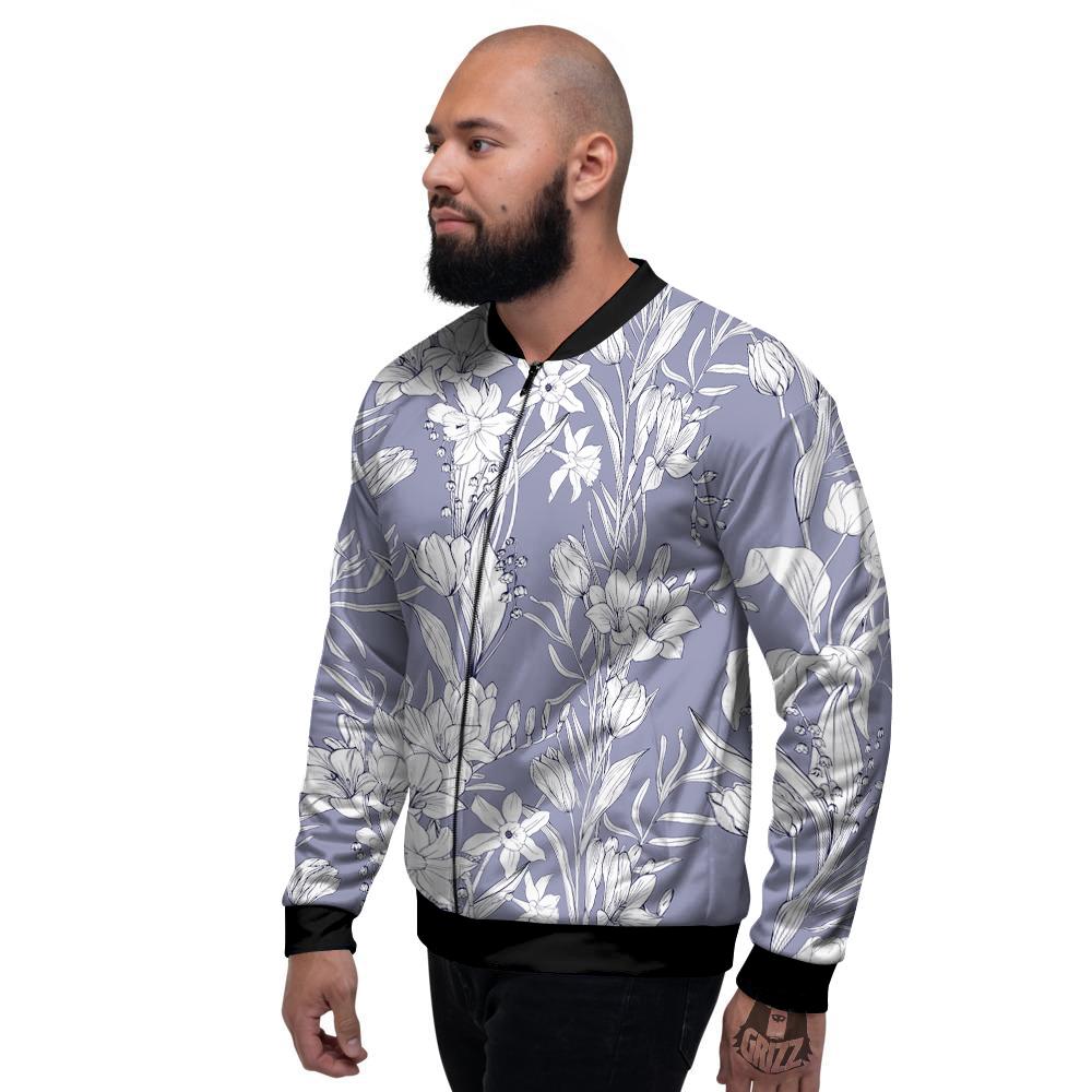 Tulip White Print Pattern Men's Bomber Jacket-grizzshop