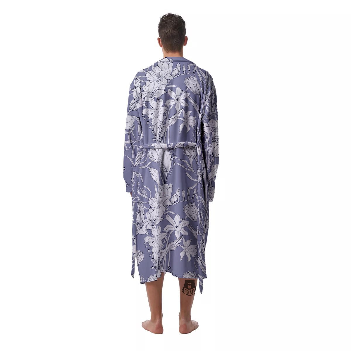 Tulip White Print Pattern Men's Robe-grizzshop