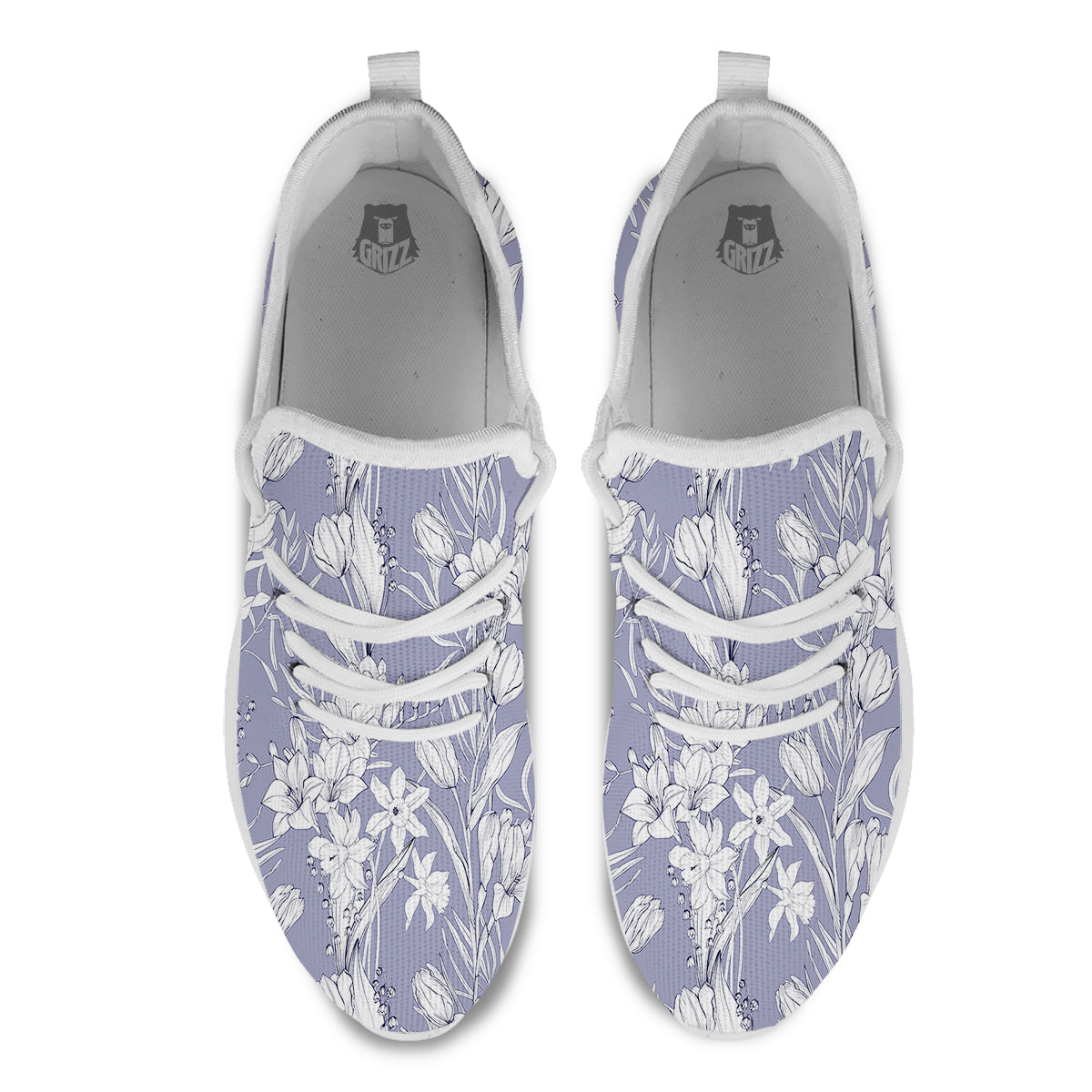 Tulip White Print Pattern White Athletic Shoes-grizzshop