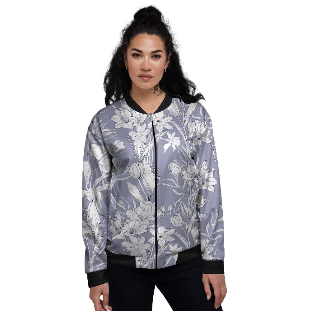 Tulip White Print Pattern Women's Bomber Jacket-grizzshop