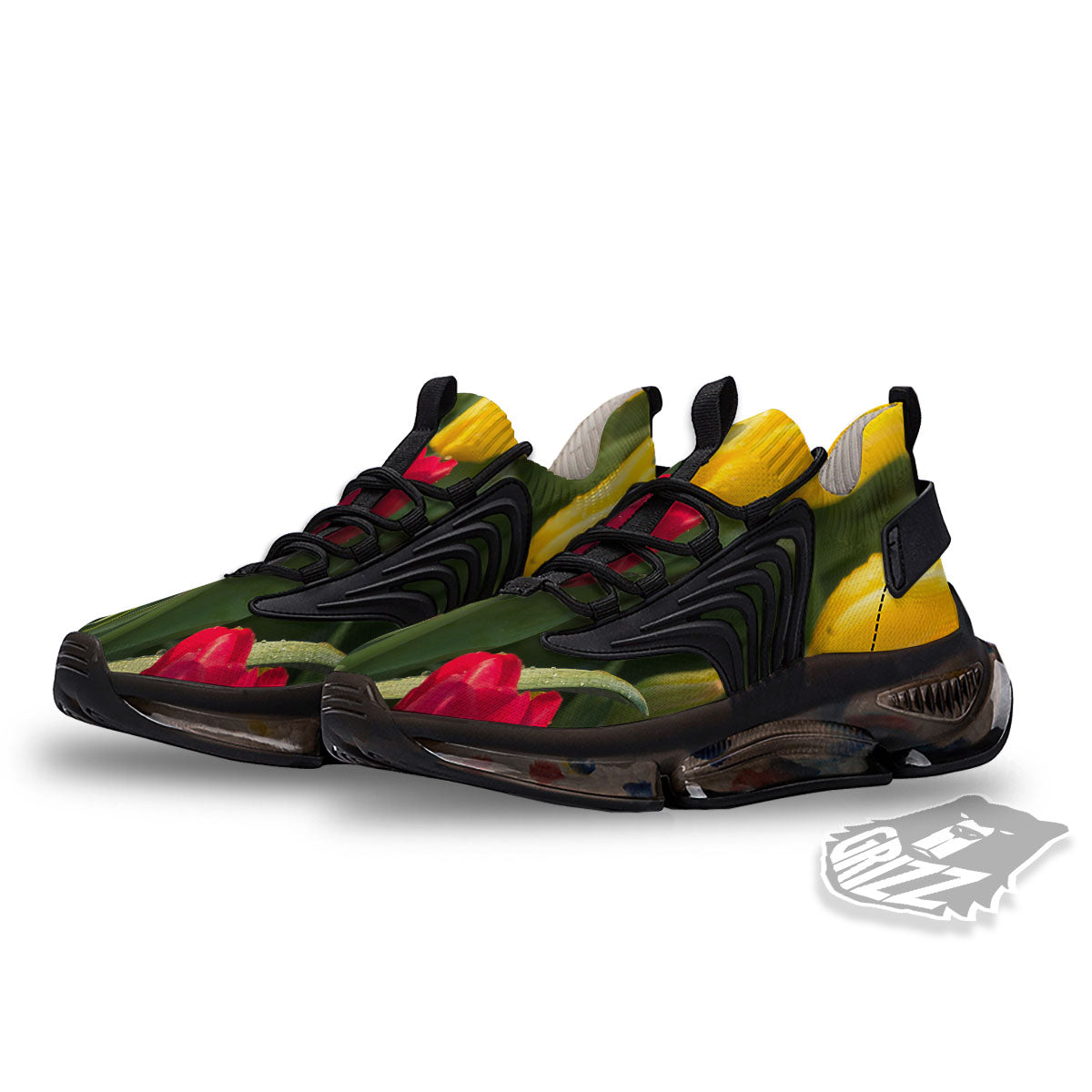 Tulip Yellow And Red Print Black Gym Shoes-grizzshop