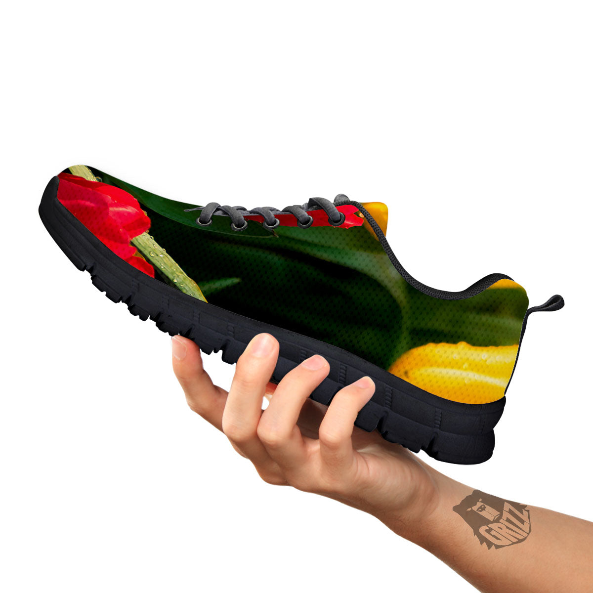 Tulip Yellow And Red Print Black Sneaker-grizzshop