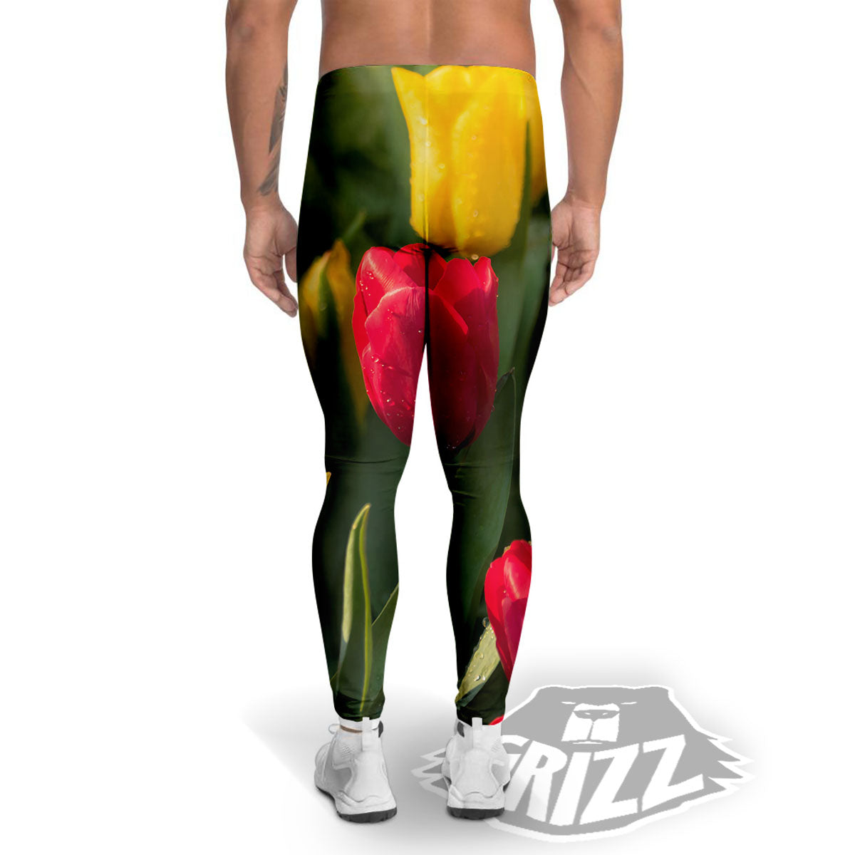 Tulip Yellow And Red Print Men's Leggings-grizzshop