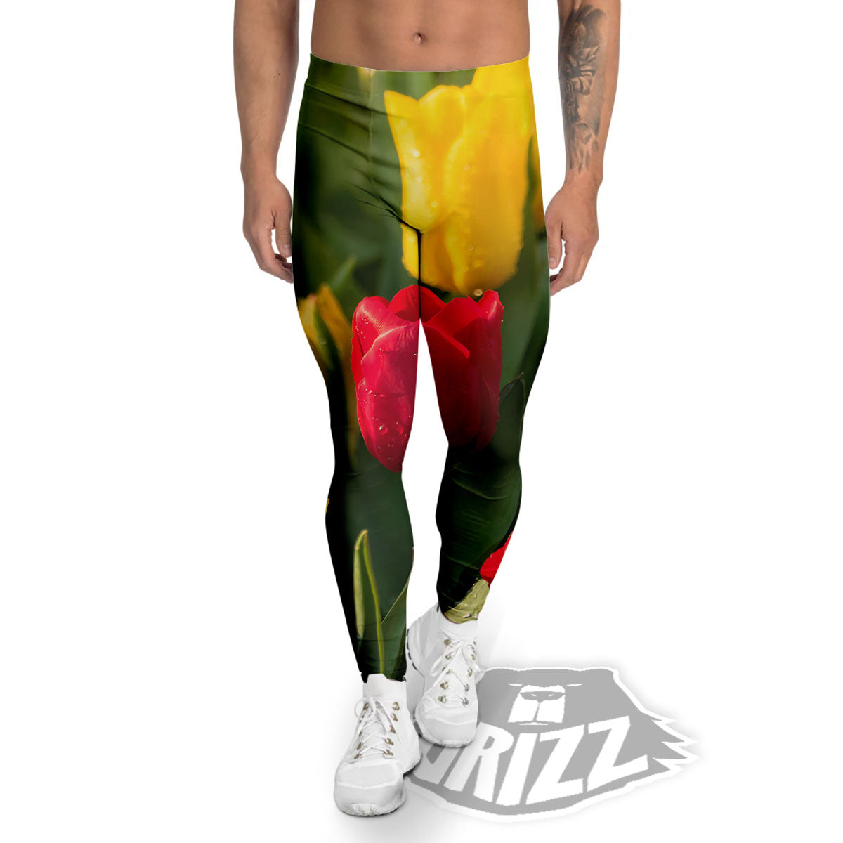 Tulip Yellow And Red Print Men's Leggings-grizzshop