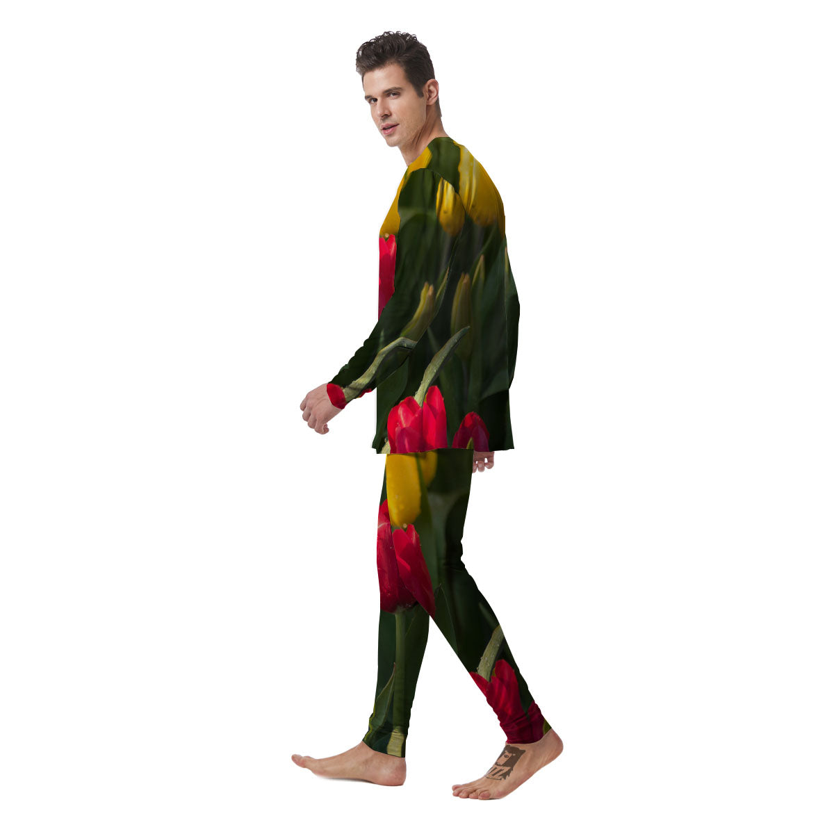 Tulip Yellow And Red Print Men's Pajamas-grizzshop