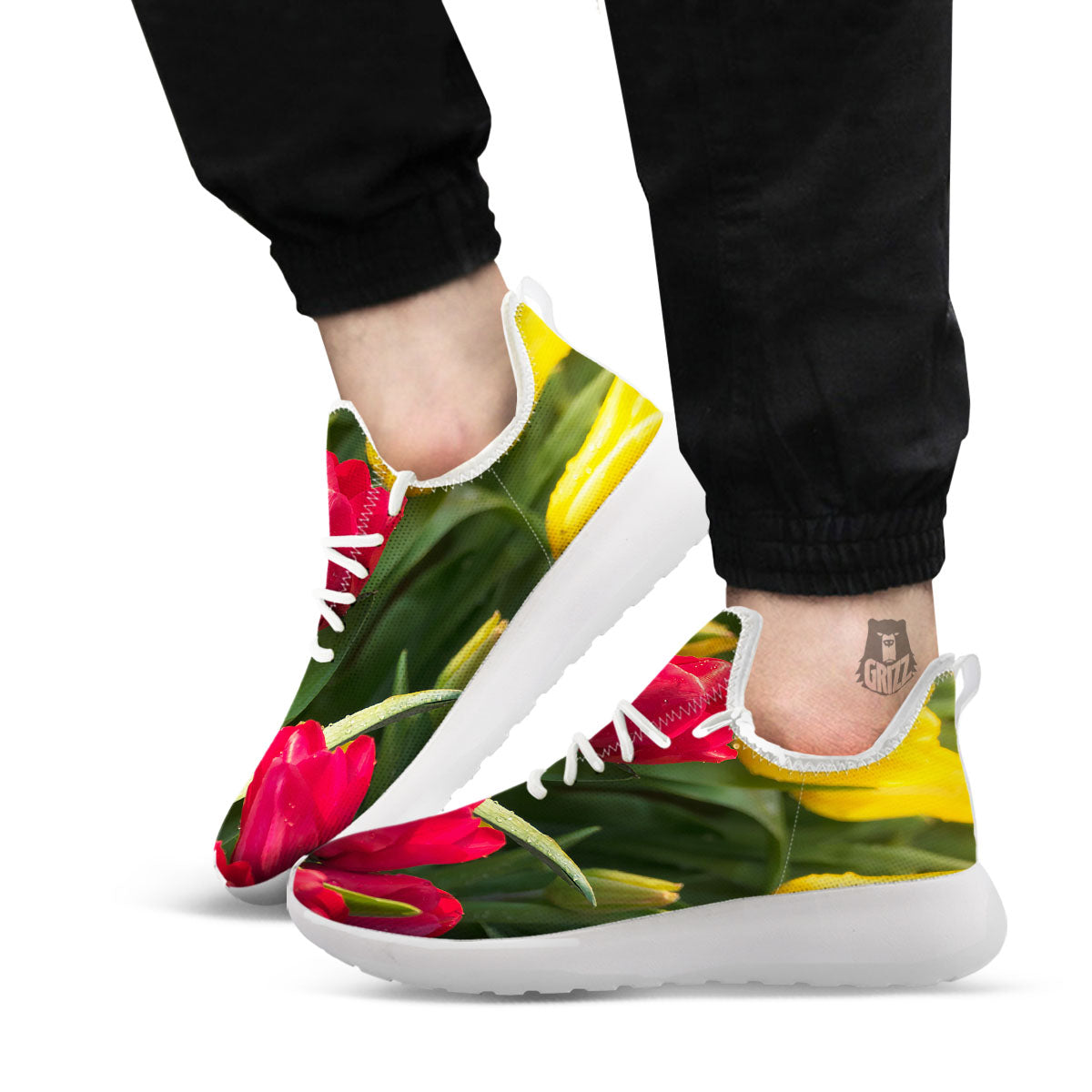 Tulip Yellow And Red Print White Athletic Shoes-grizzshop