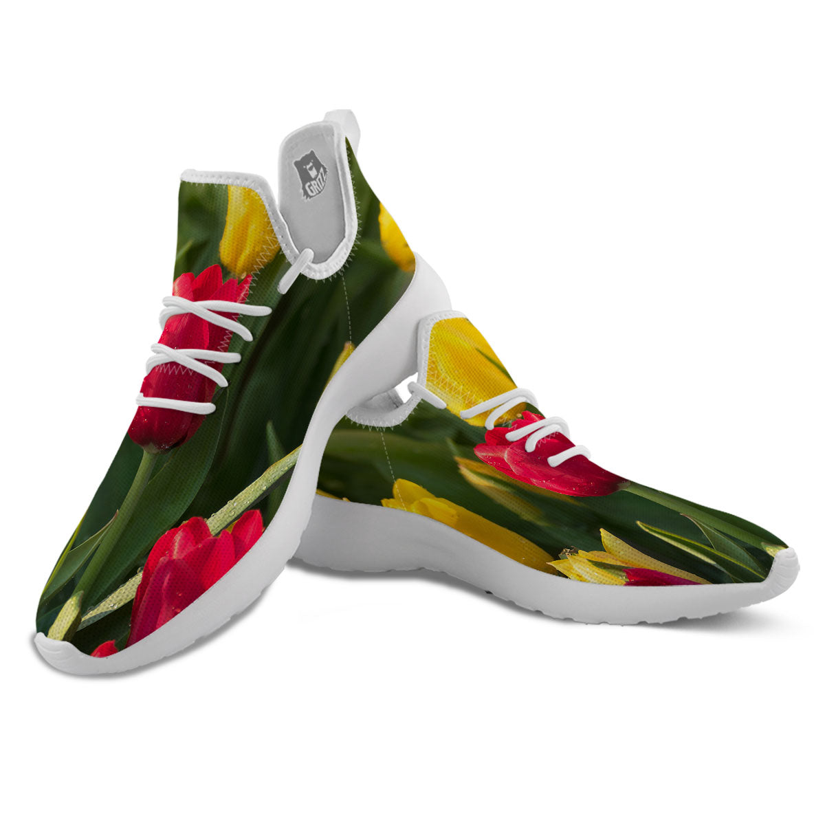 Tulip Yellow And Red Print White Athletic Shoes-grizzshop