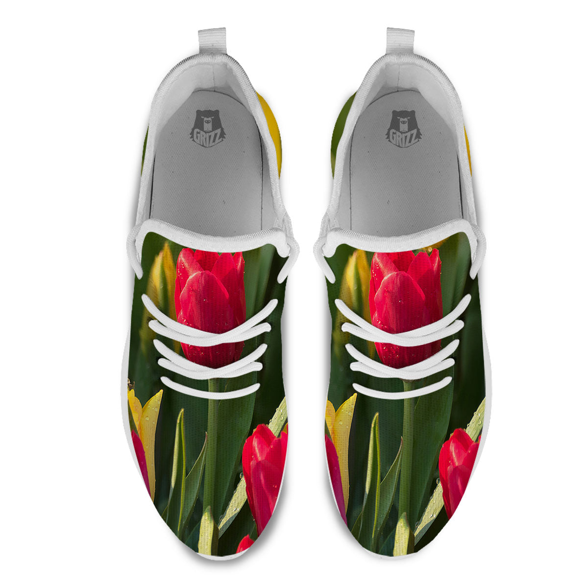 Tulip Yellow And Red Print White Athletic Shoes-grizzshop