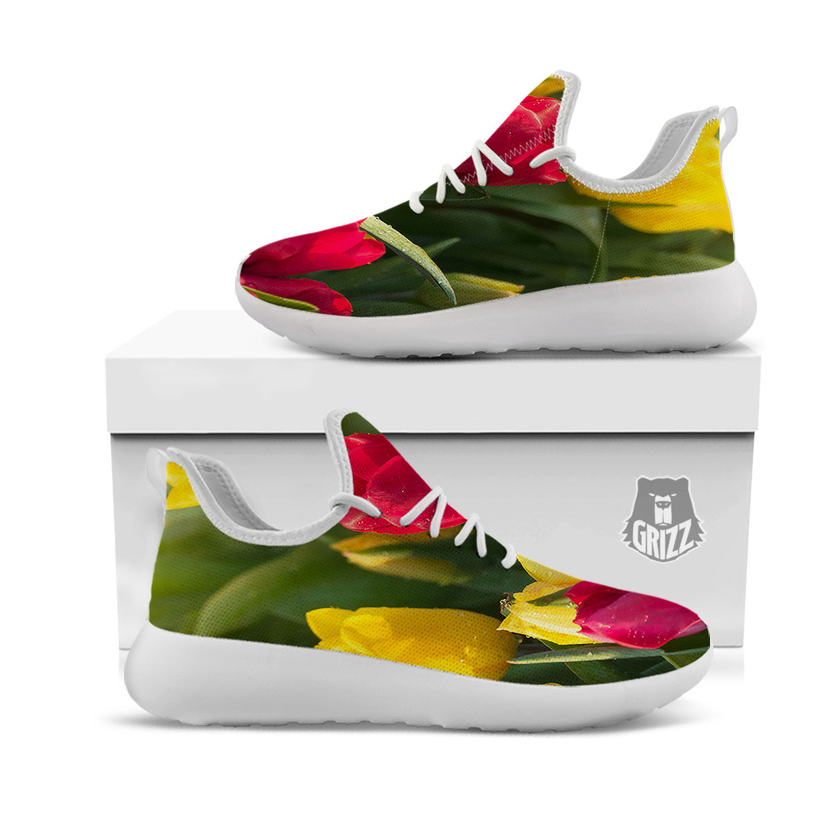 Tulip Yellow And Red Print White Athletic Shoes-grizzshop