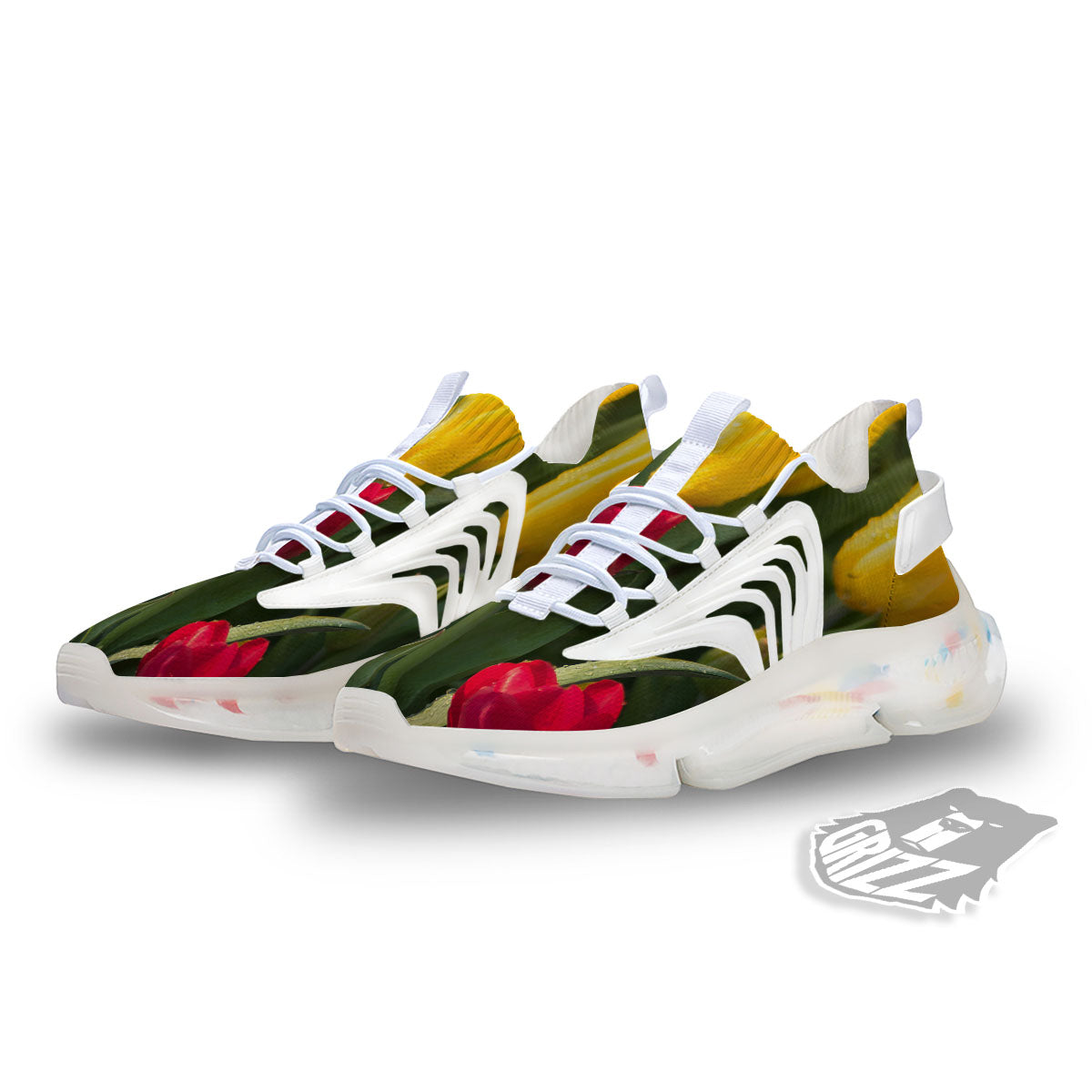 Tulip Yellow And Red Print White Gym Shoes-grizzshop