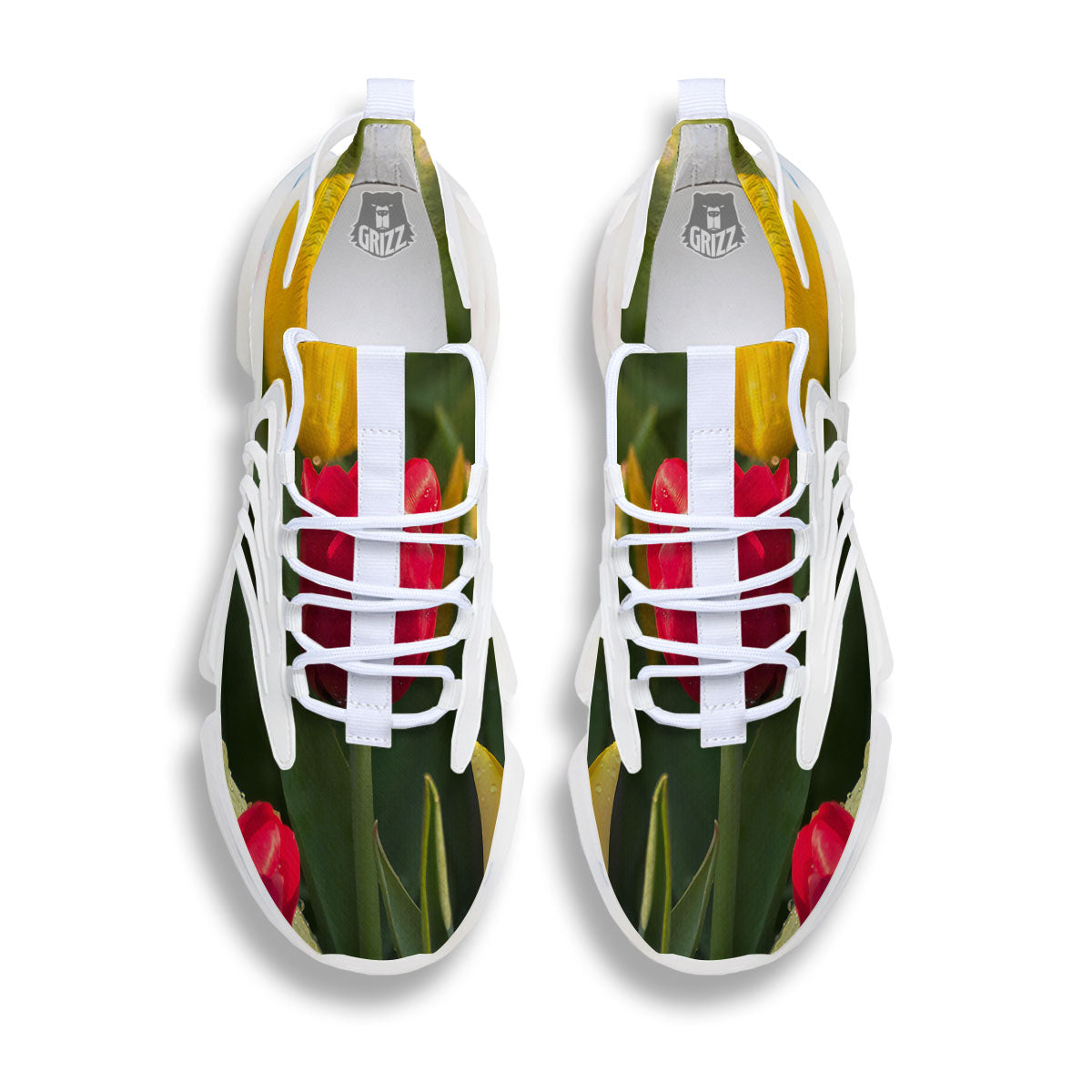 Tulip Yellow And Red Print White Gym Shoes-grizzshop