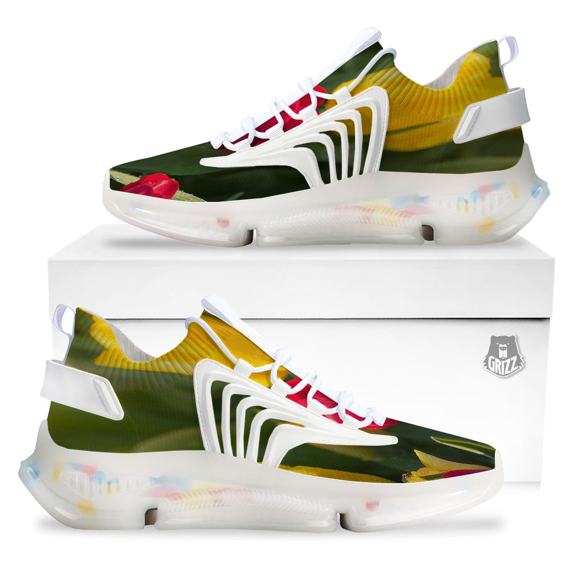 Tulip Yellow And Red Print White Gym Shoes-grizzshop