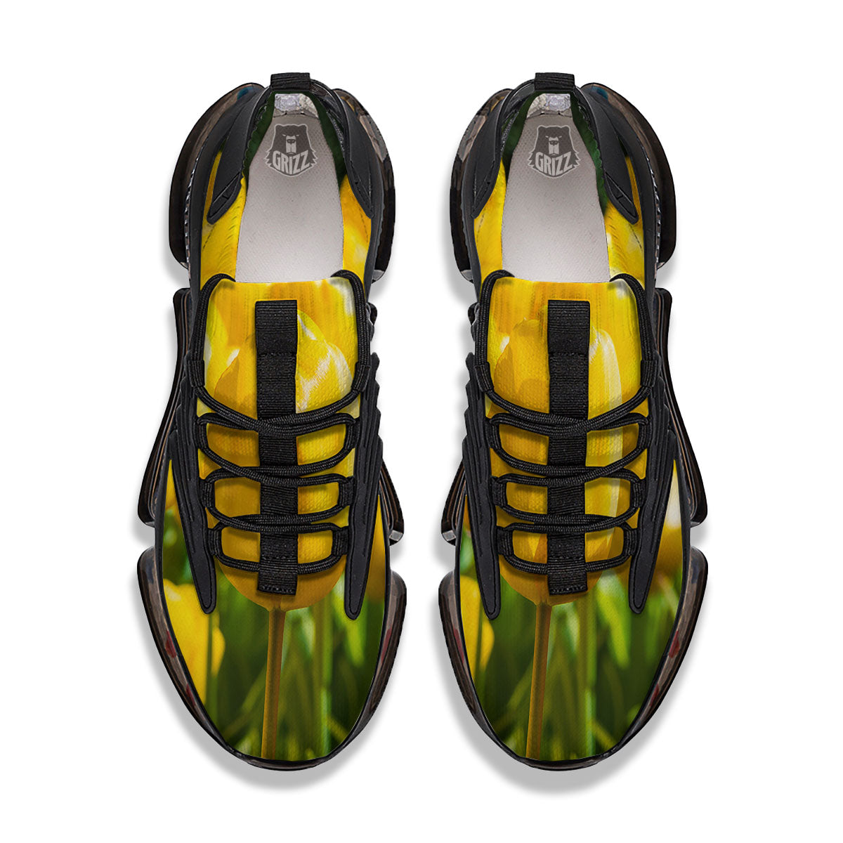 Tulip Yellow Print Black Gym Shoes-grizzshop